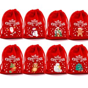 Sac cadeau recyclable en velours rouge avec cordon de serrage, idéal pour les fruits, les bonbons de mariage, les cadeaux de Noël pour enfants, avec fonction de marquage. - Product Image 1
