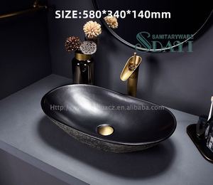 SDAYI-lavabo ovalado de estilo moderno para baño, encimera de tocador de cerámica hecha a mano, color negro, de lujo, gran oferta - Product Image 4