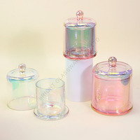Nouveauté en gros, pot à bougie en verre vide, électroplaqué, couleur irisée, cloche à bougie avec base en verre
