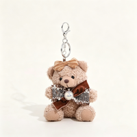 En gros, pendentif de sac ours en peluche rose en coton avec nœud, pour sacs d'école de filles, porte-clés poupée en peluche originale, personnalisation OEM disponible