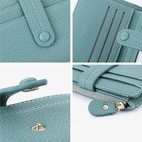 Dompet wanita pola Lychee Mini pendek dengan Slot kartu Multi RFID tempat kartu Anti Maling dompet koin Cartera Para Mujer