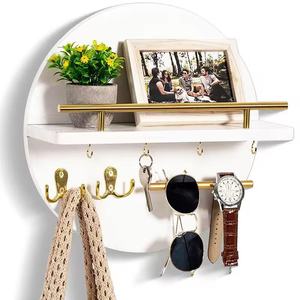 Wall Mounted Key Rack Round <b>Shelf</b> With <b>Hooks</b> For Entryway Storage And Organization - Product Image 1