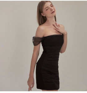 Abito Estivo Coreano e Thailandese alla Moda con Colletto Quadrato, Vita Alta, Schiena Scoperta, Arricciato, in Rete, Stile Tubino, Aderente per Donne - Product Image 4