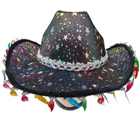 Sombrero Vaquero Estrella Brillante Estilo Western con Borlas de Hojas Coloridas y Ala Ancha para Fiesta, Festival, Cosplay y Actuaciones Escénicas