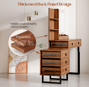 Table de toilette moderne en bois avec miroir et tiroirs, bureau de maquillage de luxe pour chambre à coucher - Product Image 3