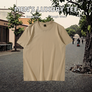 T-shirt en maille décontracté pour homme, coupe ample, col roulé, imprimé en relief, logo personnalisé, design de luxe, poids lourd - Product Image 2