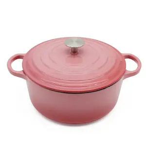 Яркая домашняя посуда 24 см чугунная голландская печь высокого качества с розовым эмалевым покрытием чугунная кастрюля с антипригарным покрытием запеканка