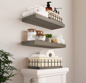 New FSC Custom Farmhouse Set 2 <strong>Grey</strong> <strong>Shelves</strong> Wooden Handcrafted Rustic Wood Wall <strong>Floating</strong> <strong>Shelf</strong> - Product Image 6