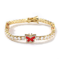 Bracelet chaîne tennis punk papillon coloré en laiton plaqué or 4 mm avec zircone cubique effet diamant