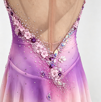 Robe de patinage artistique, dégradé violet rose, appliques florales en strass, costume de patinage pour compétition de danse sur glace pour filles adultes
