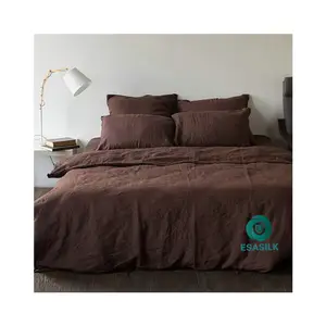custom logo hotel linen bedding set 100% Washed French flax Linen bedding with Zipper Closure