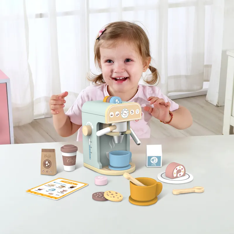 Neues Holz-Kaffeemaschinen-Set Spielzeug Frühstückmachen laden spielen Küche Speise-Spielzeugsets für Kind
