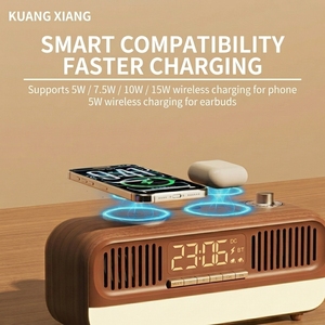 KUANGXIANG Série Guérison – Enceinte <span class=keywords><strong>de</strong></span> <span class=keywords><strong>Chevet</strong></span> Style Rétro <span class=keywords><strong>avec</strong></span> Téléphone, Écouteurs, Chargeur Sans Fil, <span class=keywords><strong>Réveil</strong></span> et <span class=keywords><strong>Lampe</strong></span> - Product Image 3
