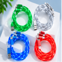 Kabel USB TPE 3in1 LED Flowing Light Braid Shielding 3A Fast Charging untuk Ponsel IPhone/Type-C/micro USB