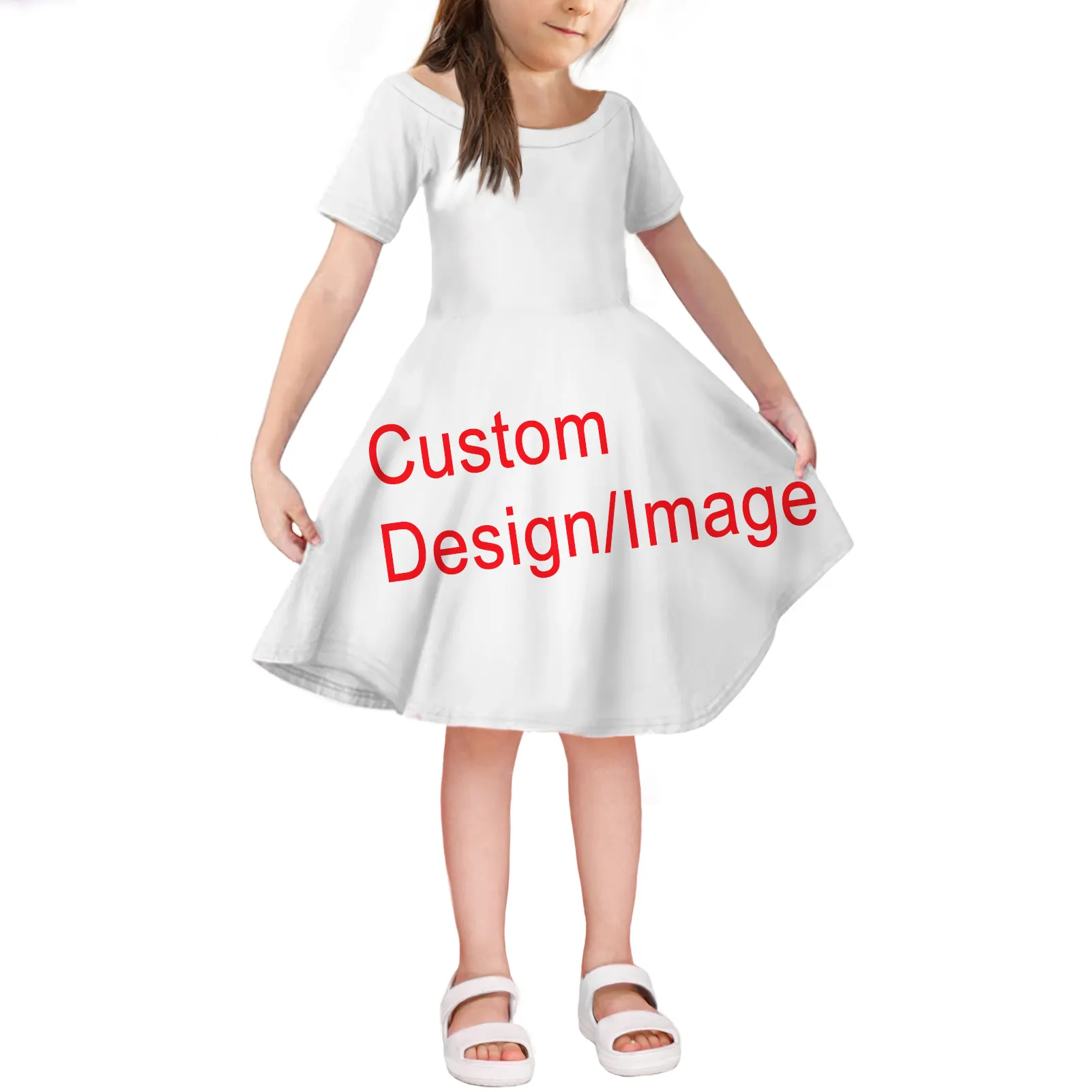 Aloha Customized Personalized Hawaii Hibiscus Short Sleeve Casual Floral Sundress Princess Kids Dresses for Girls of 10-11 yrs