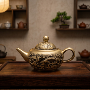 กาน้ำชาโลหะแบบจีนโบราณลายมังกรพร้อมฝาปิด - Product Image 6