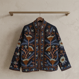 Handcrafted Black Cotton TNT Suzani Embroidered Jacket <b>Women</b> Floral Thread Work Open Front Short <b>Coat</b> Suzani Jacket <b>Women</b> - Product Image 1