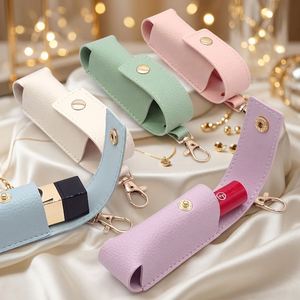 Pochette porte-rouge à lèvres en cuir PU pastel, étui portable pour baume à lèvres, sac à breloques léger, pochette suspendue pour brillant à lèvres - Product Image 1