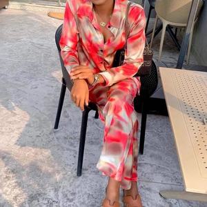 African Women's Long-Sleeve Gradient Print Shirt & Wide-Leg <b>Pants</b> Casual 2-Piece Set Fashion - Product Image 4