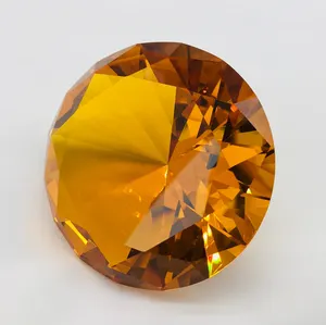 Amber crystal glass cut diamond paperweight MH-9512