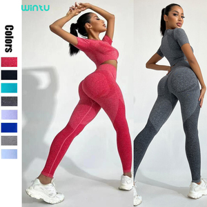 8 colores ropa deportiva sin costuras mujeres Scrunch Hip Push up Leggings manga corta Top gimnasio entrenamiento ropa 2 piezas Fitness Yoga conjuntos - Product Image 1