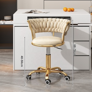 High Quality Nail Salon Comfortable Swivel Chair <b>with</b> <b>Wheel</b> Gold-plated Five-legged Base Flannel Salon <b>Stools</b> - Product Image 5