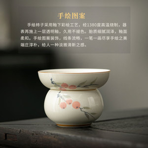 ที่กรองชาเซรามิกวาดลายด้วยมือ ลายลูกพลับ อุปกรณ์เสริมชุดชากังฟู - Product Image 2