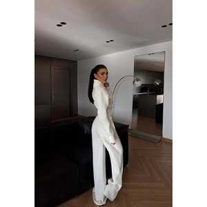 Ensemble de survêtement blanc confortable avec fermeture éclair, coupe-vent et respirant, idéal pour l'hiver, pour garçons, avec impression unie personnalisée pour le jogging - Product Image 1