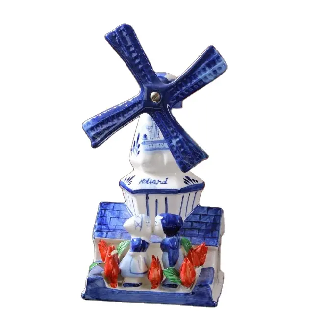 Moulin à vent en grès bleu blanc, céramique, style néerlandais, pour la saint-valentin, anniversaire, mariage, décoration de la maison, offre spéciale