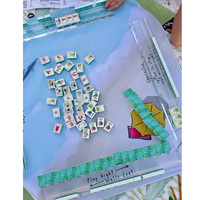 Set Mahjong Akrilik Elegan Motif Pantai Amerika, Ubin Berukir, Warna Kustom, Mahjong Mewah untuk Ritel Butik