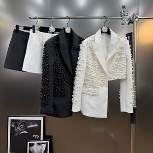 Traje de Noche de Pana <span class=keywords><strong>para</strong></span> <span class=keywords><strong>Mujer</strong></span>, Estilo Europeo Americano, Elegante, Antiarrugas, con Escote en V Profundo, Adorno de Cuentas, Diseño Irregular, <span class=keywords><strong>para</strong></span> Otoño y Festivales - Product Image 1