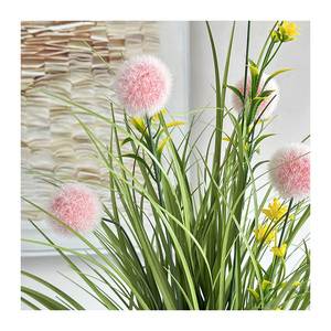 SUJING 5 têtes de fleurs artificielles en plastique, rose, herbe de <span class=keywords><strong>vanille</strong></span> et herbe de la pampa, pour les occasions du Nouvel An - Product Image 1