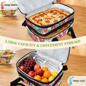 Sac isotherme double compartiment pour plats à emporter, motif floral hawaïen, en aluminium, pour fêtes et pique-niques - Product Image 6