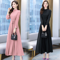 Robe de plage élégante et amincissante en mousseline unie à manches longues, taille haute, nouvelle collection Printemps 2026 pour femme