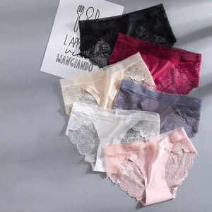 Woman's Lingerie Cute Lace <strong>Sheer</strong> Panties Nylon Knitted Briefs With Hollow Sexy Lace Plain Dyed Pantie <strong>Knickers</strong> QS113H176 - Product Image 1