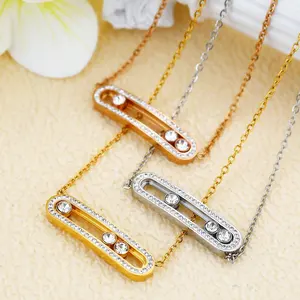 Famous Brand 18K Square Bar Design Sense Shape Pendant Stainless steel paper clip Women's Necklace European and American Popula