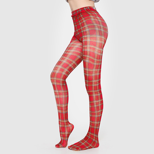 Collants en <span class=keywords><strong>nylon</strong></span> à taille haute, motif écossais <span class=keywords><strong>rouge</strong></span>, avec logo personnalisé, pour fêtes et usage quotidien - Product Image 2