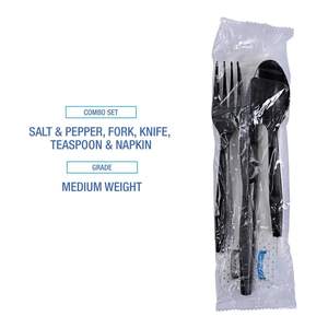 Kit de couverts en papier et plastique six pièces Boardwalk noir (fourchette/couteau/serviette/cuillère à café) 250/carton - Product Image 2