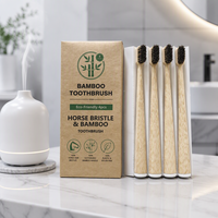 Ensemble de brosses à dents manuelles en bambou biodégradable, écologiques, en poils de cheval naturels, avec logo personnalisé, pour un usage domestique