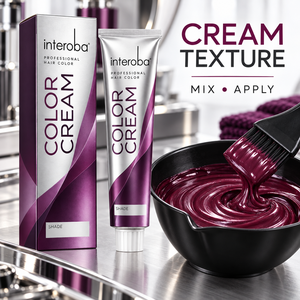 Crème colorante pour cheveux professionnelle de salon Interoba, crème colorante en tube argenté avec emballage en carton prune pour coloristes - Product Image 3