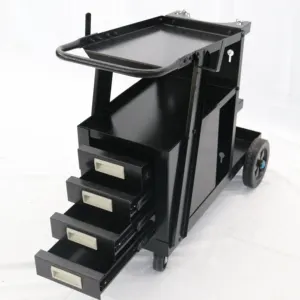 For TIG MIG Welder And Plasma Cutter Black Iron 3 Tiers Rolling Welding Cart With Tank Storage