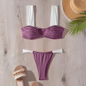 Nuovo Bikini Sexy Monocolore in Nylon, Costume da Bagno Radiante con Push-up e Design Plissettato - Product Image 6
