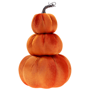 Tour de citrouilles artificielles personnalisée en velours et mousse, centre de table d'Halloween, modèle récolte d'automne, décoration empilable pour usage intérieur - Product Image 1