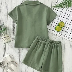 Set di biancheria biologica per bambini set di abbigliamento personalizzato per ragazzi set di bottoni in lino camicie per bambini con pantaloncini abbigliamento per bambini