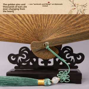 Éventail artisanal classique Ailian en bois de santal vert argentin, style ancien, en bois massif sculpté, Dynastie Han, pour le Nouvel An chinois, bambou - Product Image 3