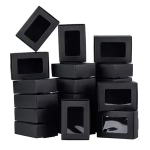 Kraft Paper Boxes with Clear Window Black Gift Packaging Boxes for Bakery Cookies Cake Candy Wedding Party Favors