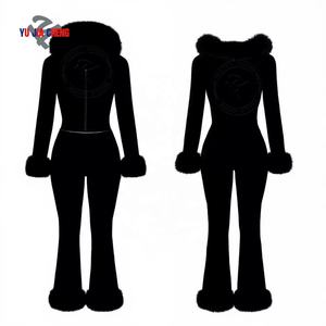 Maßgefertigter Winter-Trainingsanzug mit Abnehmbarem Fellkragen, Reißverschluss-Kapuzenjacke und Schlaghose für Damen, Hochwertiges 2-Teiliges Fitness-Set - Product Image 3