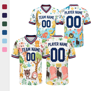 Camiseta de Fútbol Americano Personalizada de Poliéster Antipilling con Estampado de Animales del Zoológico y Logotipo Cosido para Reunión Familiar - Product Image 1