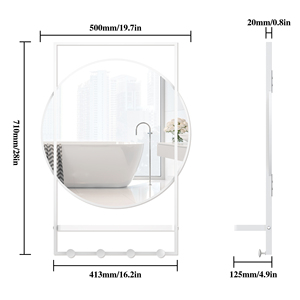 Beautme tường gương với kệ, 20 "x 28" đen kim loại khung phòng tắm gương với lưu trữ lối vào gương với móc Trắng - Product Image 6