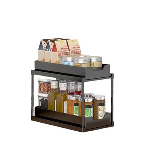 CJ447 Under kitchen Bathroom Sink Storage 2 Tier Organizer Bath Collection Baskets with Hooks, Black Under Kitchen Storage